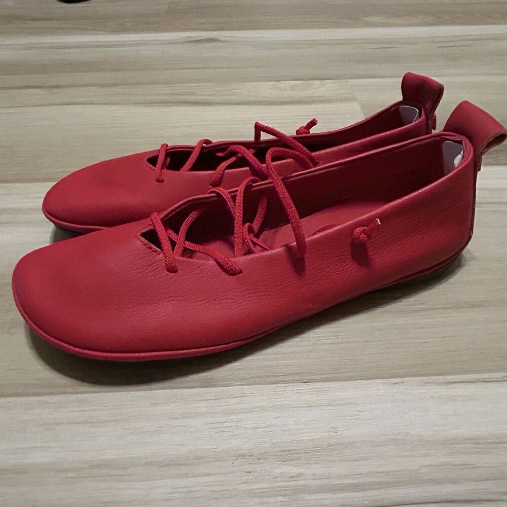 NWOT Camper Right Nina Ballerin Flat Shoes Womens EU 38 US 8 Red Leather Lace Up - Picture 2 of 7
